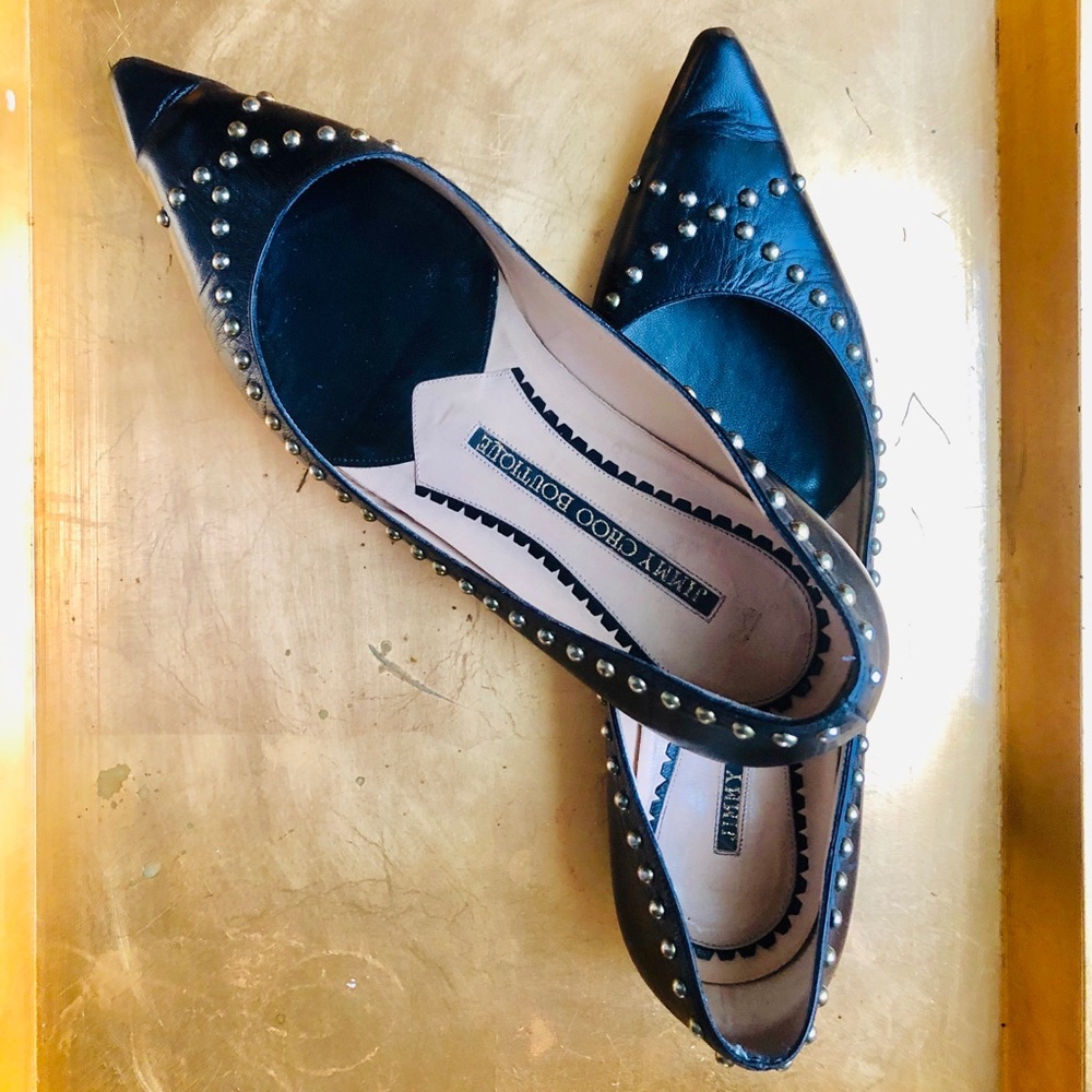 Jimmy Choo Black flats size 38 w/ gold dot accents